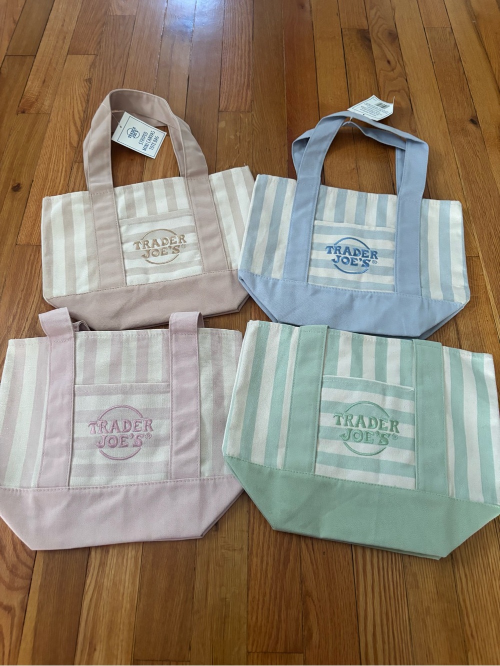 Trader Joe’s Mini Pastel Stripe Canvas Tote Bag Limited Edition Set Of 4